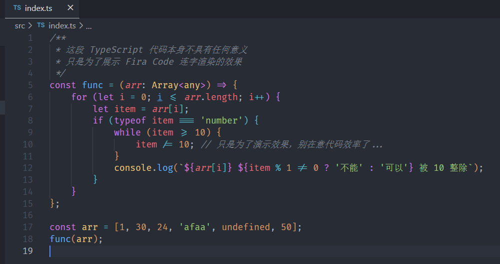 TypeScript Fira Code 预览